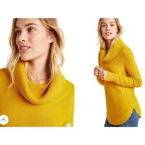 Anthropologie Size XS Georgia Cowl Neck Tunic Sweater Mustard Yellow Minimalist‎